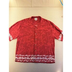 St Louis Cardinals Lee Sport Mens XL Hawaiian Style Button Up Shirt Rayon Red
